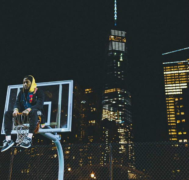 A photo of one of Humza's friends on a basketball hoop, with 1 World Trade Center in the background. A photo of one of Humza's friends on a basketball hoop, with 1 World Trade Center in the background.