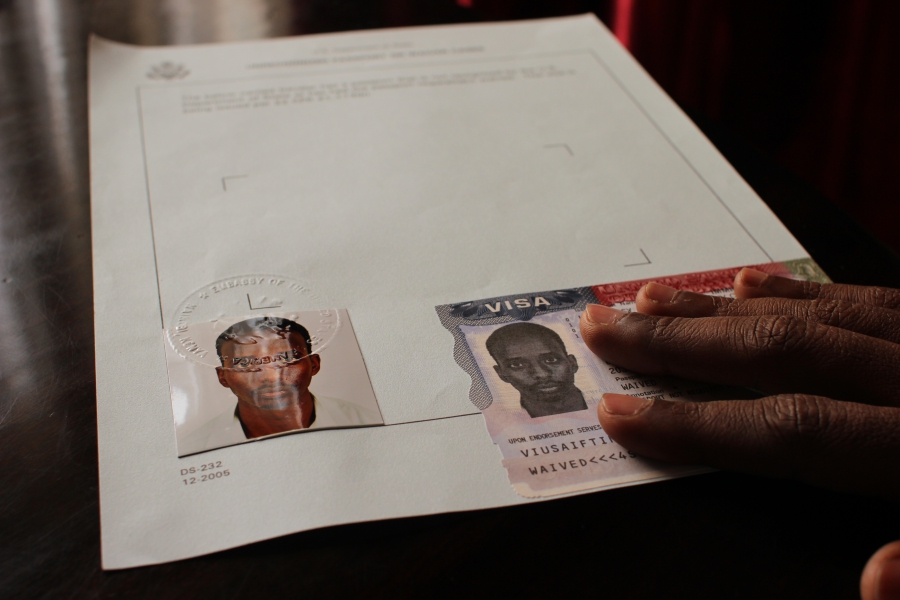 Abdi was issued a visa to enter the United States, but had no Somalian passport to put it in. Abdi was issued a visa to enter the United States, but had no Somalian passport to put it in.