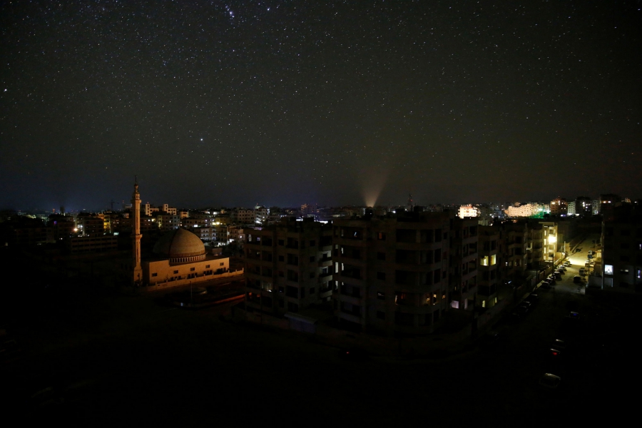 The city of Idlib is seen at night. The city of Idlib is seen at night.