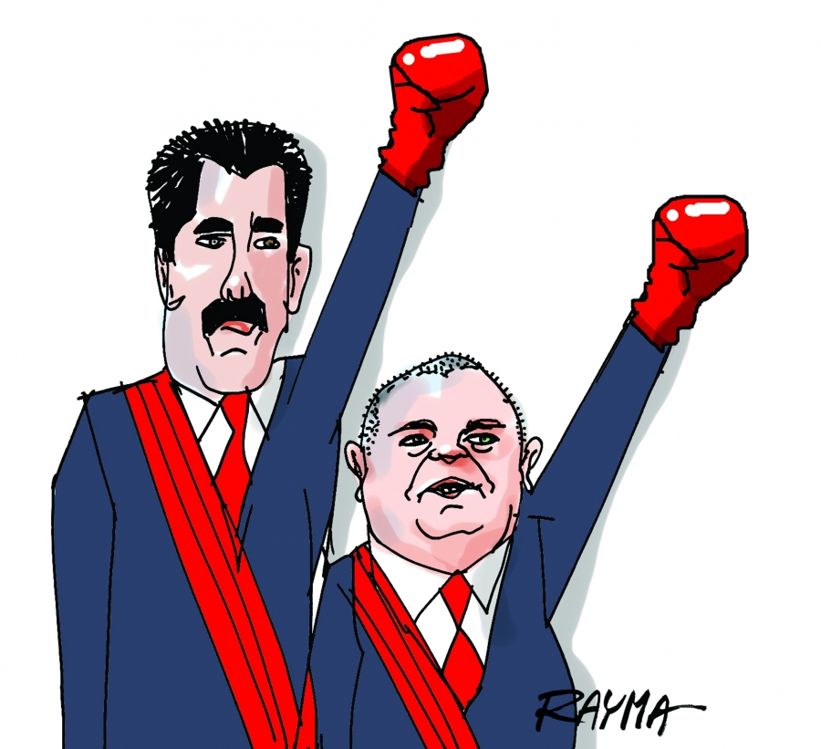 Venezuelan President Nicolas Maduro (left) and Diosdado Cabello (right), President of the National Assembly of Venezuela. Cabello's weekly program on state-run television is called Con el Mazo Dando (Hitting with the Sledge Hammer). Venezuelan President Nicolas Maduro (left) and Diosdado Cabello (right), President of the National Assembly of Venezuela. Cabello's weekly program on state-run television is called Con el Mazo Dando (Hitting with the Sledge Hammer).