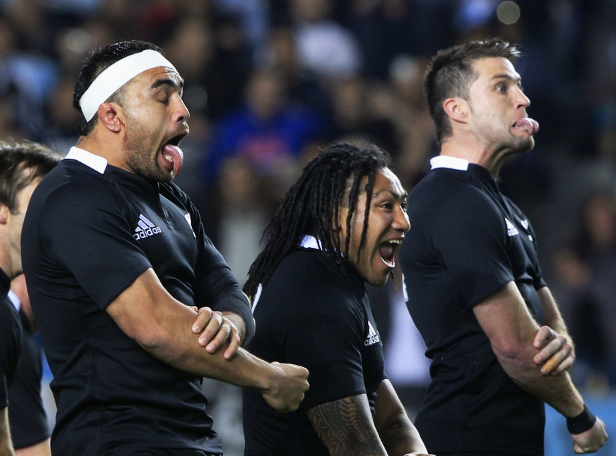 New Zealand All Blacks' (L-R) Liam Messam, Ma'a Nonu and Cory Jane perform a Haka before their Rugby Championship match against Argentina Los Pumas in La Plata September 29, 2012. New Zealand All Blacks' (L-R) Liam Messam, Ma'a Nonu and Cory Jane perform a Haka before their Rugby Championship match against Argentina Los Pumas in La Plata September 29, 2012.