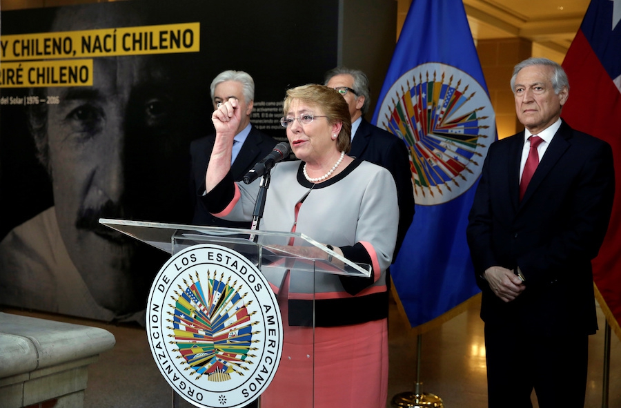 Chilean President Michelle Bachelet at OAS for Letelier photo exhibit Chilean President Michelle Bachelet at OAS for Letelier photo exhibit