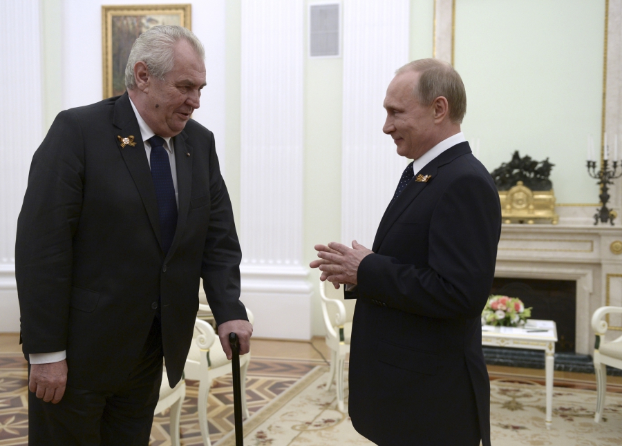 Czech President Milos Zeman, left, talks to Russian President Vladimir Putin during their meeting at the Kremlin in Moscow, Russia, on May 9, 2015. Czech President Milos Zeman, left, talks to Russian President Vladimir Putin during their meeting at the Kremlin in Moscow, Russia, on May 9, 2015.