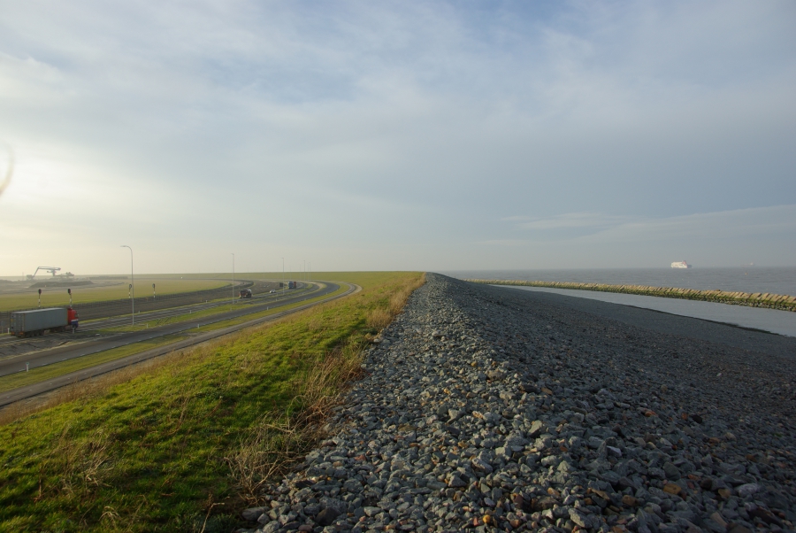 Seawall The €725 million storm protection barriers around the expanded port of Rotterdam includes 20,000 concrete cubes, a slope of stones and constructed dunes known as a “soft seawall."