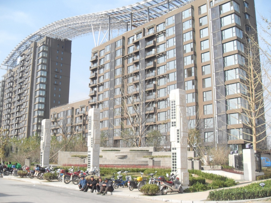 Solar panels on apartment building in Dezhou, Shandong province, China