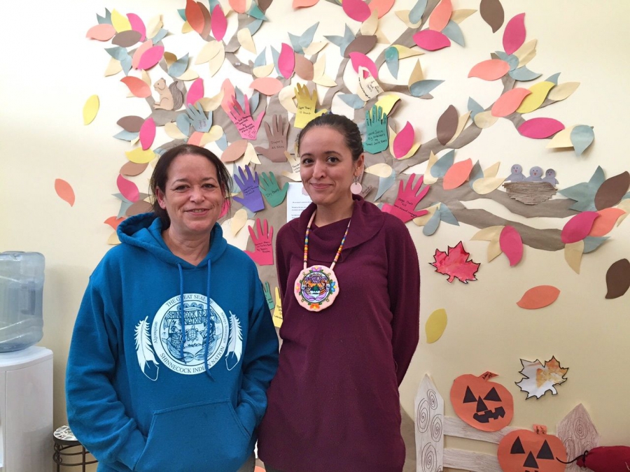 Tina Tarrant, language researcher with the Shinnecock Indian Nation, with her daughter Tohanash Tarrant, former manager of the Wuneechanunk Shinnecock Preschool. Tina Tarrant, language researcher with the Shinnecock Indian Nation, with her daughter Tohanash Tarrant, former manager of the Wuneechanunk Shinnecock Preschool.