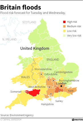 map of england and wales showing counties forecast to have risk of flooding in the next