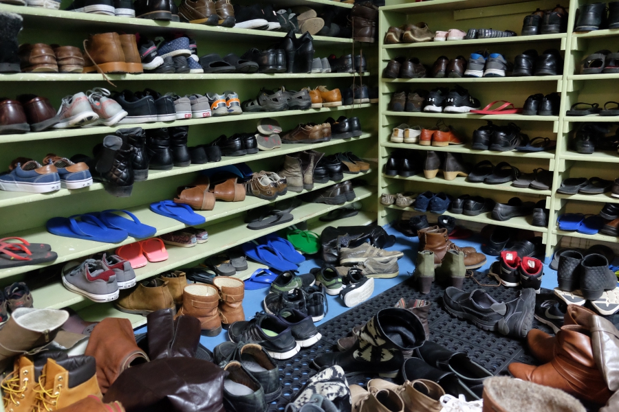 Shoes spill out onto the floor at the Utah Islamic Center's Friday night information sessions. Visitors and worshippers have to remove their shoes. Shoes spill out onto the floor at the Utah Islamic Center's Friday night information sessions. Visitors and worshippers have to remove their shoes.