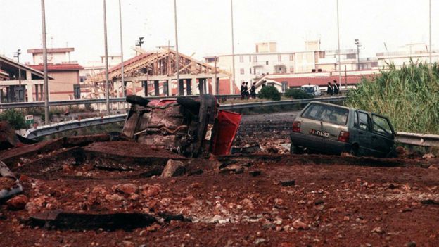 Falcone, his wife and three bodyguards were killed by the bomb Falcone, his wife and three bodyguards were killed by the bomb