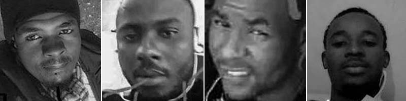 Aladji Abdoulaye Diallo, 27 (from left); Mamadou Aliou "Barcley" Bah, 28; Thierno Bah, 21; Amadou Bailo Diallo, 19. Aladji Abdoulaye Diallo, 27 (from left); Mamadou Aliou "Barcley" Bah, 28; Thierno Bah, 21; Amadou Bailo Diallo, 19.