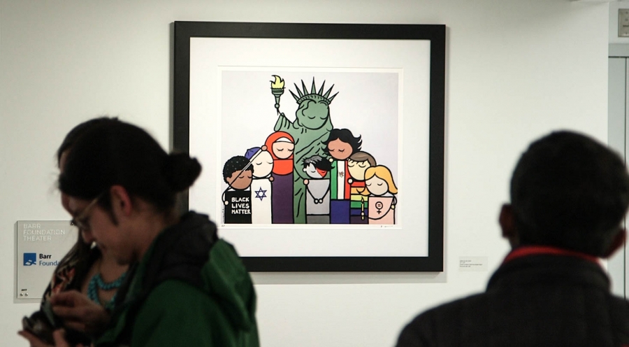 Bren Bataclan's painting, "Liberty for All" at the BCNC Pao Arts Center in Boston. Bren Bataclan's painting, "Liberty for All" at the BCNC Pao Arts Center in Boston.
