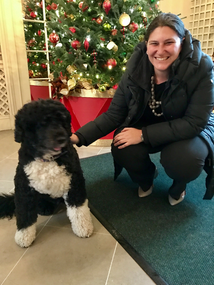 Gabriela Chojkier, Senior Director of Hispanic Media at the White House with Obama's dog Bo. Gabriela Chojkier, Senior Director of Hispanic Media at the White House with Obama's dog Bo.