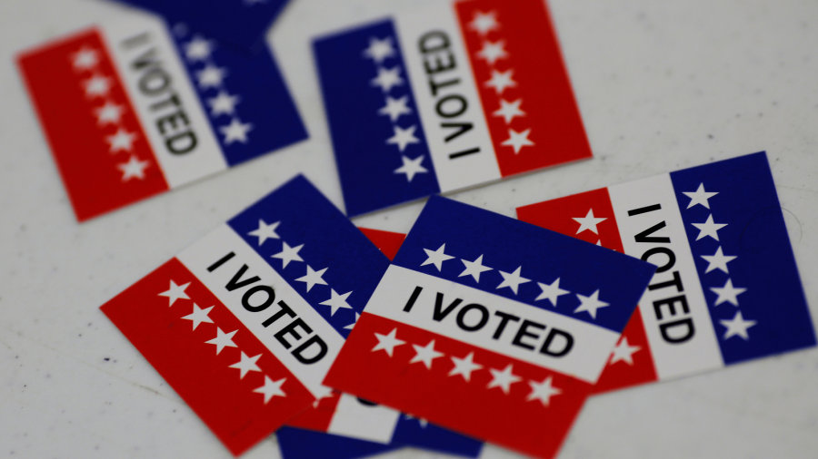 "I voted" stickers on a table