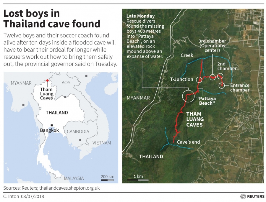 A map of the Thailand cave and rescue operation. A map of the Thailand cave and rescue operation.