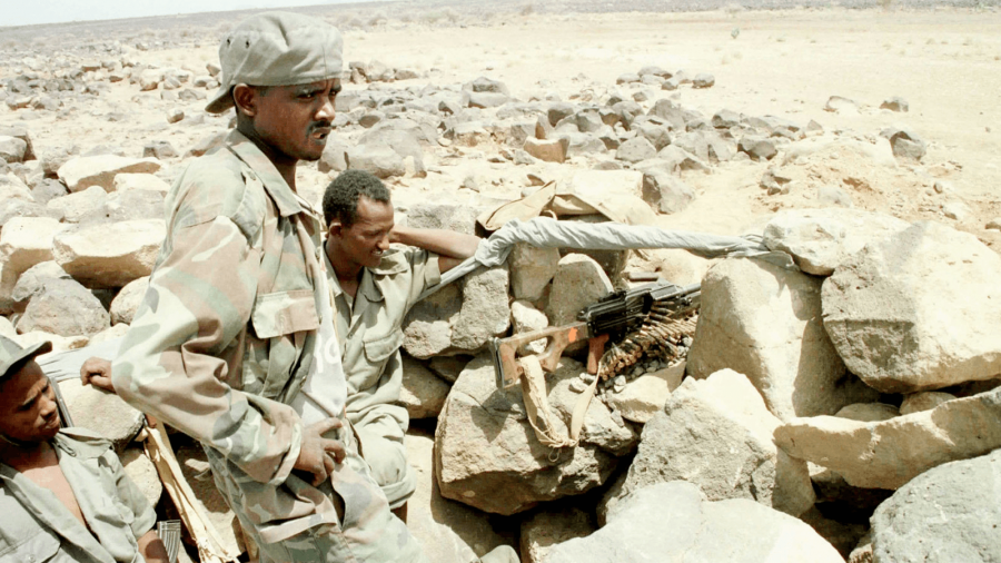 Eritrean soldiers at a border checkpoing in 2000