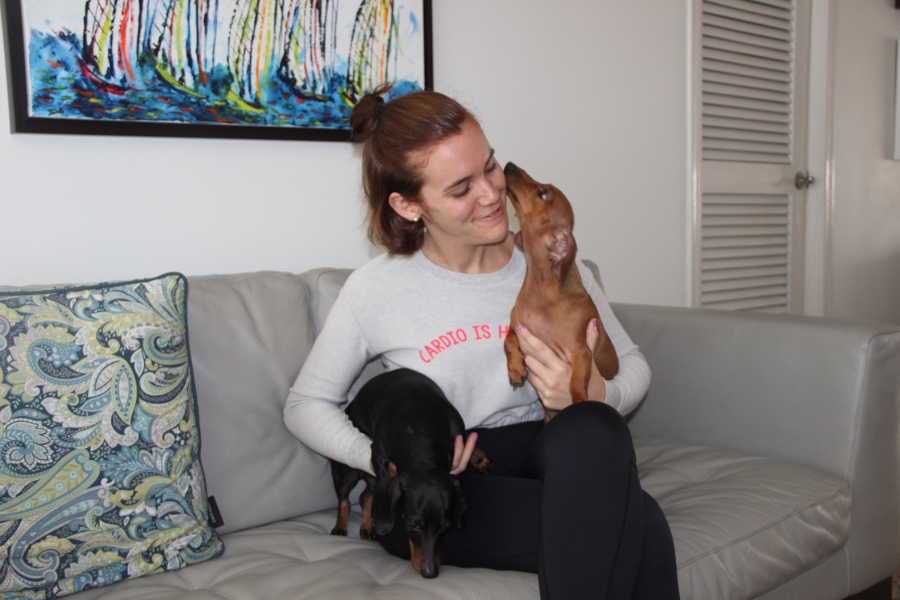 Woman with two dogs