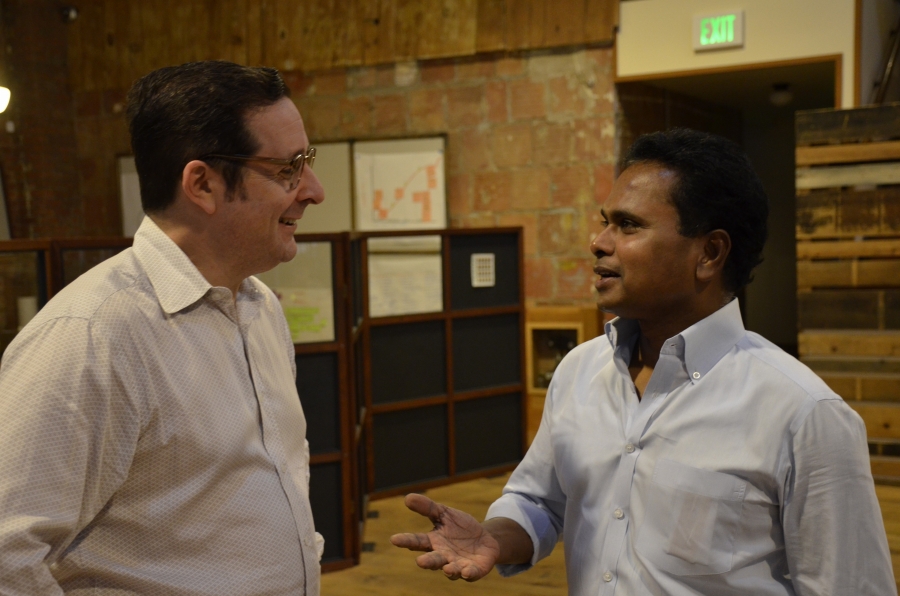 Entrepreneur Tel Ganesan, right, a self-described “serial entreneur” and Steve Tobocman, the director of Global Detroit. Entrepreneur Tel Ganesan, right, a self-described “serial entreneur” and Steve Tobocman, the director of Global Detroit.