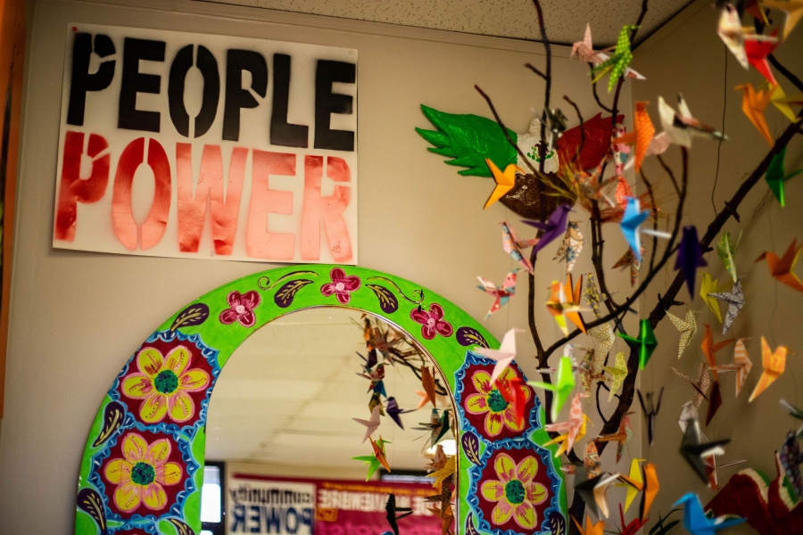A sign hanging in the office of the Georgia Latino Alliance for Human Rights. A sign hanging in the office of the Georgia Latino Alliance for Human Rights reads, "People Power."