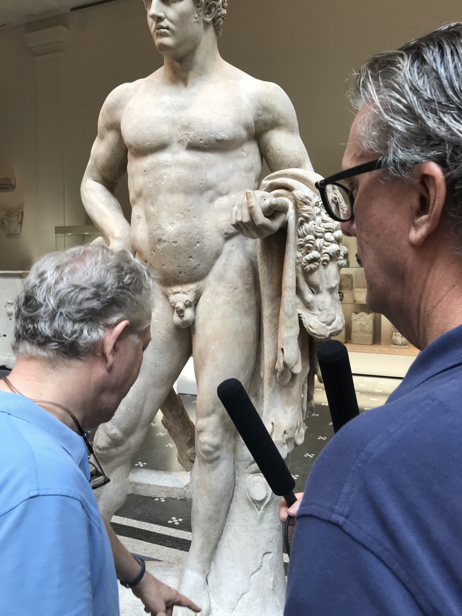 Andrew Lear and Kurt Andersen look at a marble statue of a youthful Hercules from 69-96 A.D. Andrew Lear and Kurt Andersen look at a marble statue of a youthful Hercules from 69-96 A.D.