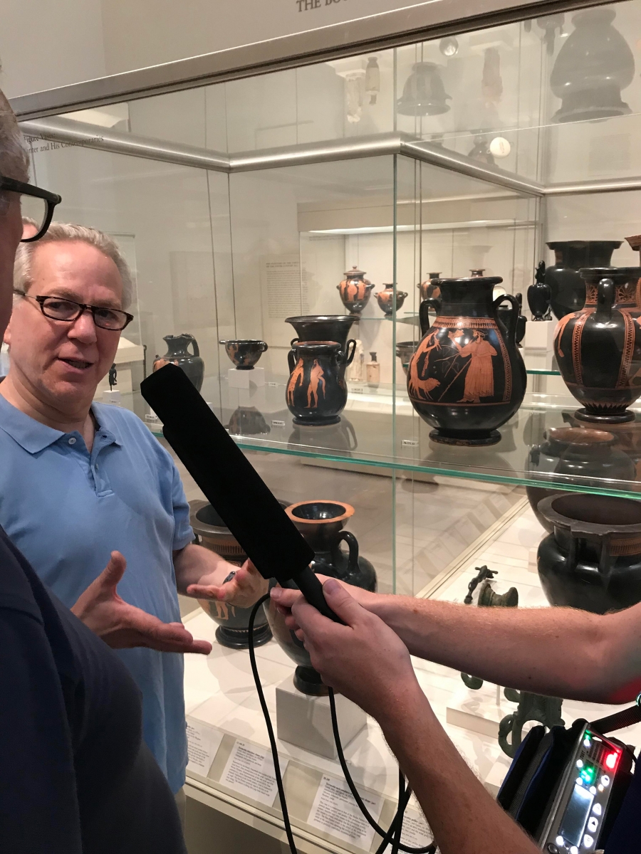 Andrew Lear, Kurt Andersen and Studio 360 producer Tommy Bazarian check out examples of penises in classical art that were large —on satyrs: mythical half-goat, half-man creatures. Andrew Lear, Kurt Andersen and Studio 360 producer Tommy Bazarian check out examples of penises in classical art that were large —on satyrs: mythical half-goat, half-man creatures.