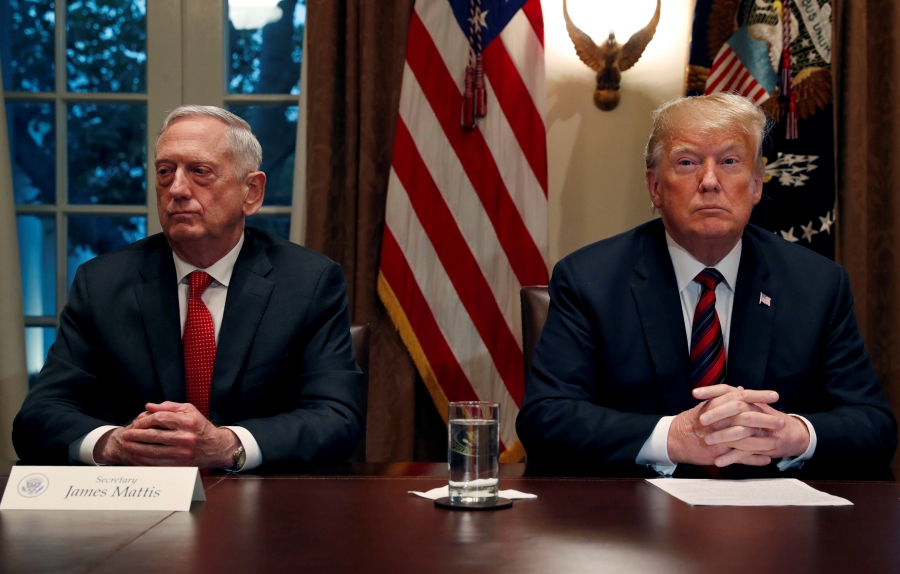 US President Donald Trump and Defense Secretary James Mattis sitting next to each other in the White House