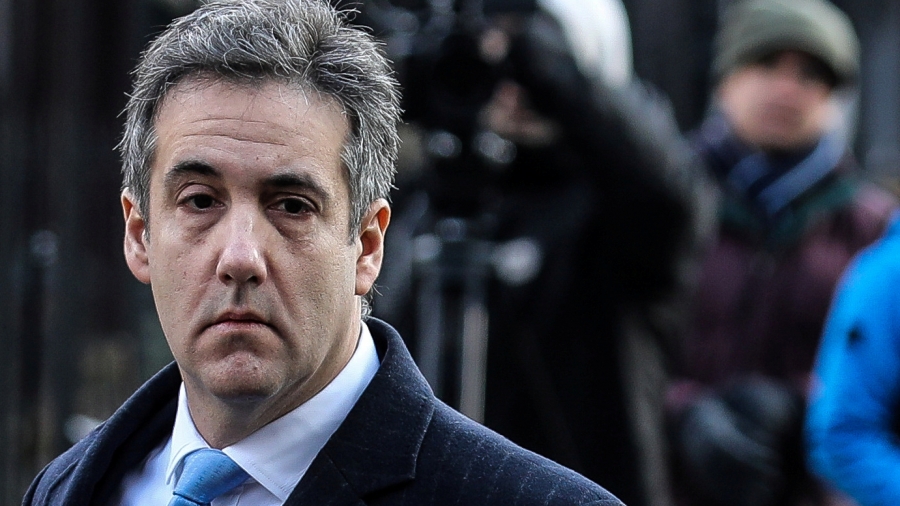 Michael Cohen, US President Donald Trump's former lawyer, arrives for his sentencing at United States Court house. Close up of lawyer Michael Cohen with droopy eyes.