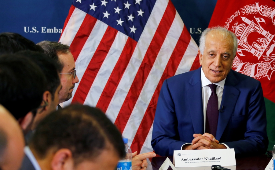 U.S. special envoy for peace in Afghanistan, Zalmay Khalilzad, talks with local reporters at the U.S. embassy in Kabul, Afghanistan November 18, 2018. U.S. special envoy for peace in Afghanistan, Zalmay Khalilzad, talks with local reporters at the U.S. embassy in Kabul, Afghanistan November 18, 2018.