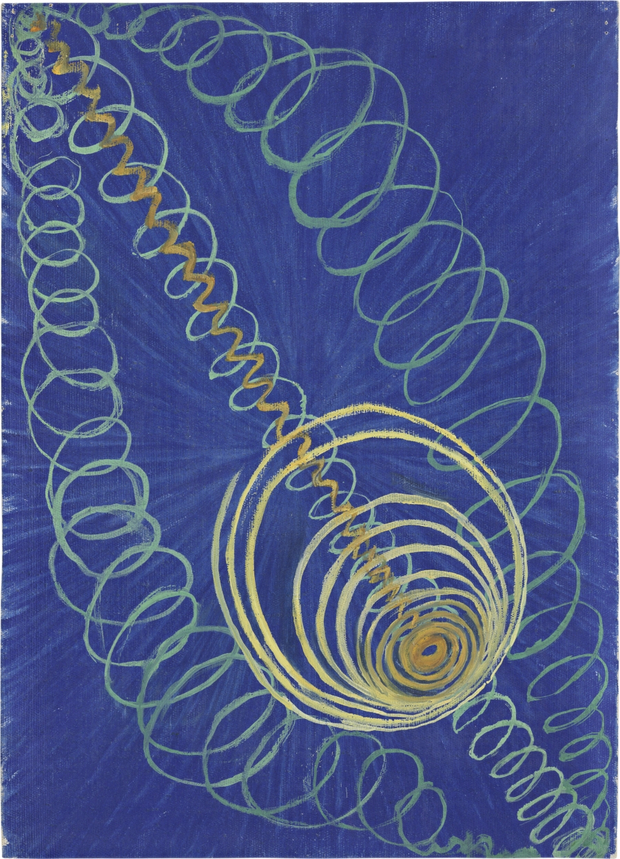 Hilma af Klint, “Group I, Primordial Chaos, No. 16 (Grupp 1, Urkaos, nr 16),” 1906-1907 from “The WU/Rose Series (Serie WU/Rosen).” Hilma af Klint, “Group I, Primordial Chaos, No. 16 (Grupp 1, Urkaos, nr 16),” 1906-1907 from “The WU/Rose Series (Serie WU/Rosen).”