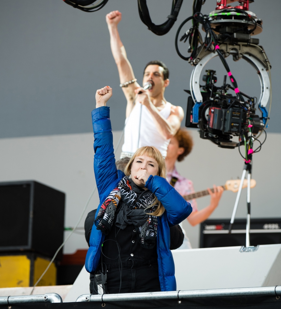 Movement director Polly Bennett guides Rami Malek during filming for “Bohemian Rhapsody.” Movement director Polly Bennett guides Rami Malek during filming for “Bohemian Rhapsody.”