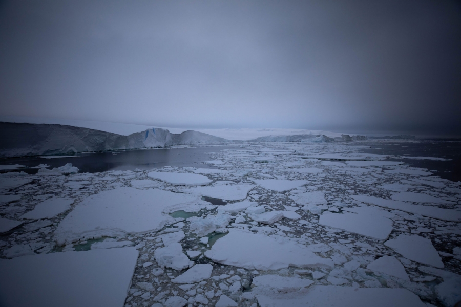 As the Nathaniel B. Palmer traced the edge of the Thwaites ice shelf from east to west, it reached portions of the glacier that were more degraded. The Nathaniel B. Palmer is shown tracing the edge of the Thwaites ice shelf from east to west and reached portions of the glacier that were more degraded.