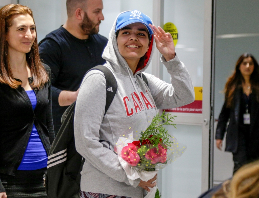 Rahaf Mohammed al-Qunun, an 18-year-old Saudi woman who fled her family, arrives at Toronto Pearson International Airport in Toronto, Canada on January 12, 2019. Rahaf Mohammed al-Qunun, an 18-year-old Saudi woman who fled her family, arrives at Toronto Pearson International Airport in Toronto, Canada on January 12, 2019.