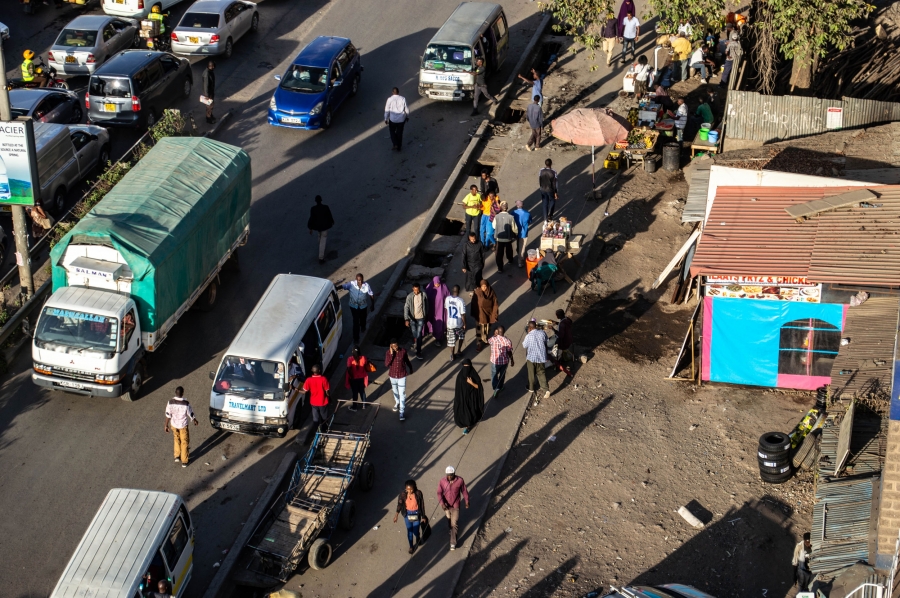 busy street scene taken from above 