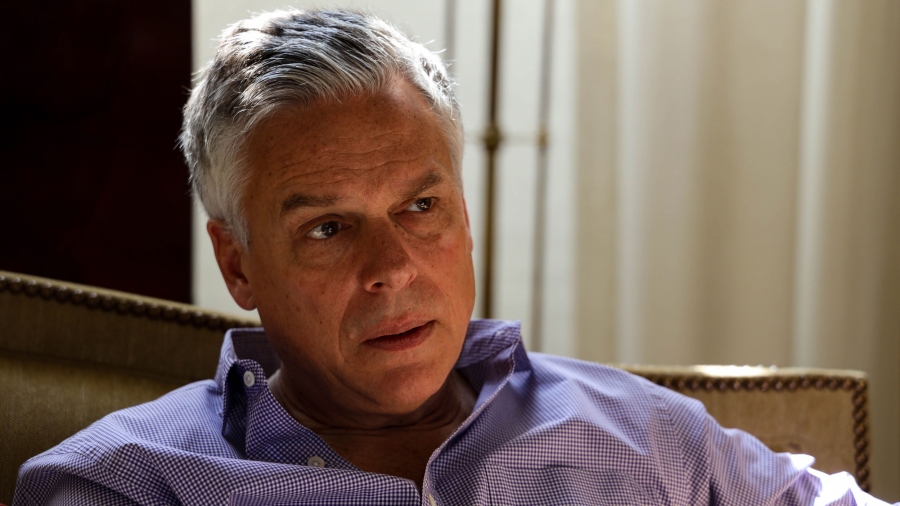 Ambassador Jon Huntsman speaks with The World's Marco Werman in Russia. A portrait photograph of Ambassador Jon Huntsman who is wearing a button down collared shirt.