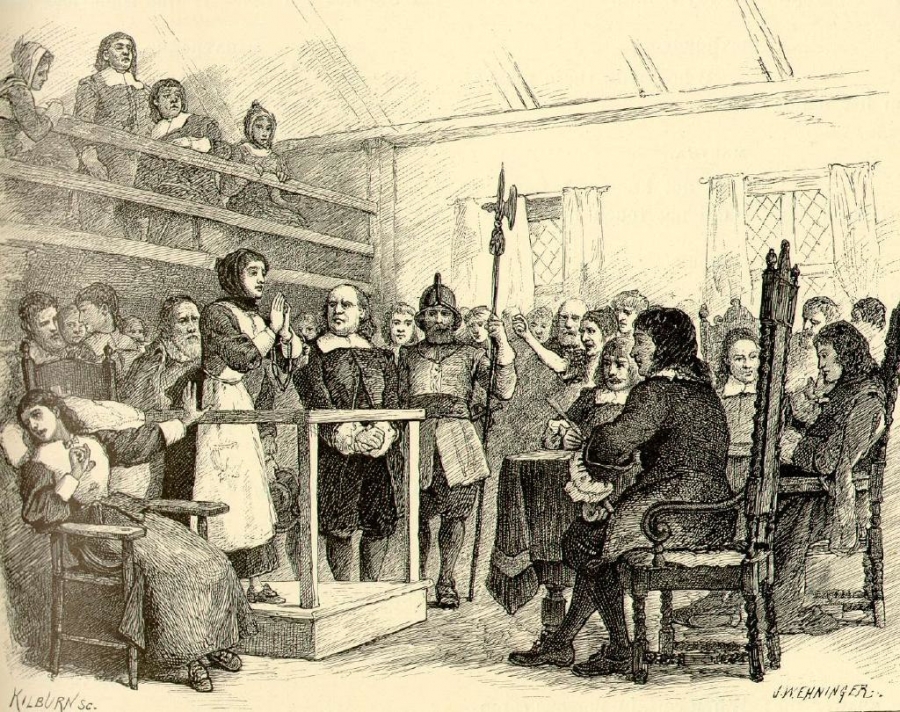 Martha Corey, illustration by John W. Ehninger An illustration of a woman pleading in a courtroom