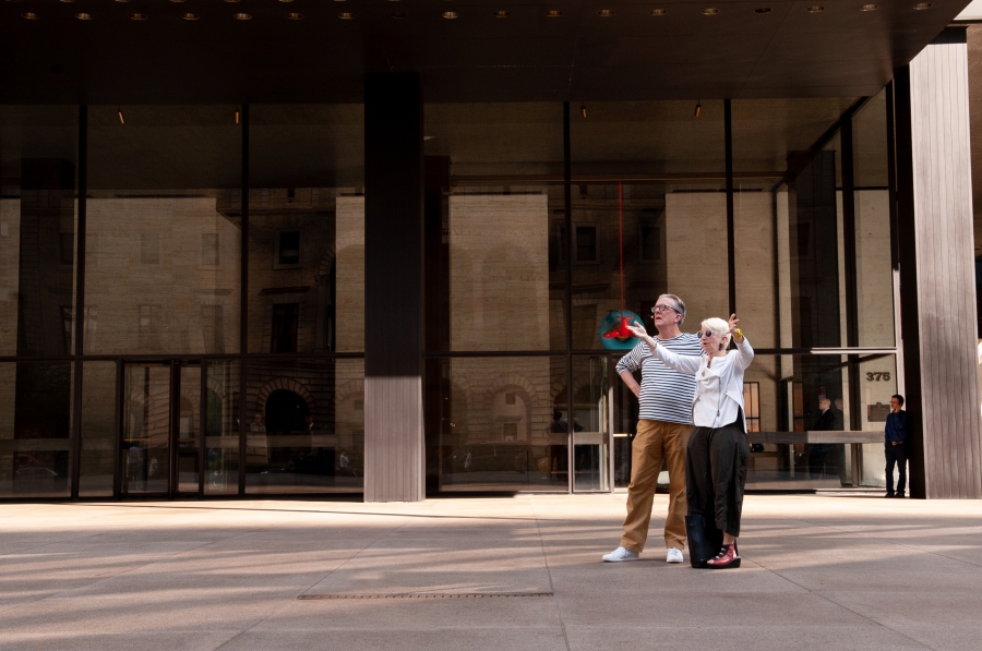 Host Kurt Andersen and Frances Bronet stand on the Seagrams Building plaza in Midtown Manhattan. Host Kurt Andersen and Frances Bronet stand on the Seagrams Building plaza in Midtown Manhattan.
