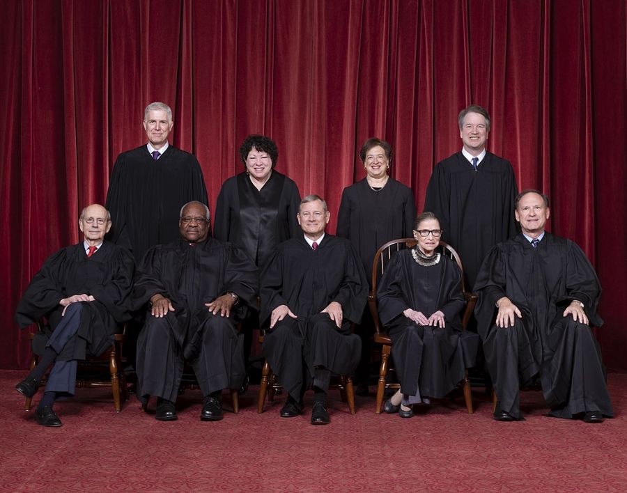 The Supreme Court of the United States, 2018 to 2020. Members of the Supreme Court lined up for a portrait.