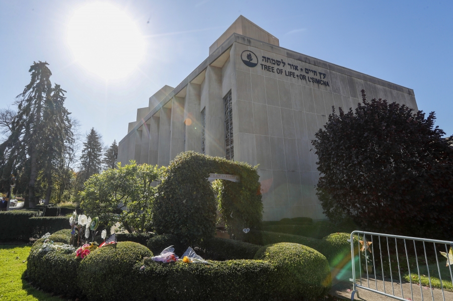 The shooter in the Tree of Life Synagogue massacre in Pittsburgh in 2018 posted hate speech on the alternative social media platform Gab. A photograph of the Tree of Life Synagogue in Pittsburgh.