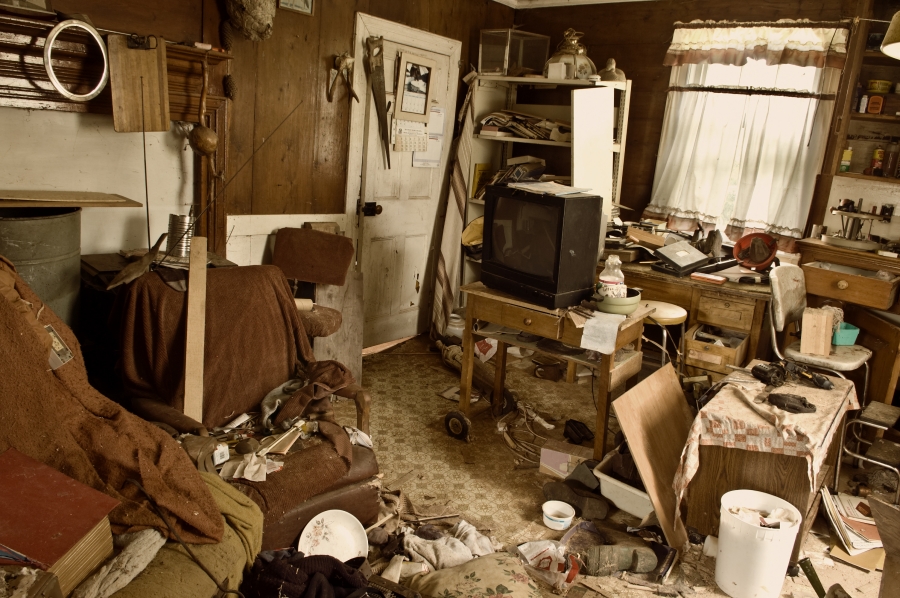 Millions of Americans have hoarding disorder, a serious psychiatric illness. A very messy and crowded room.