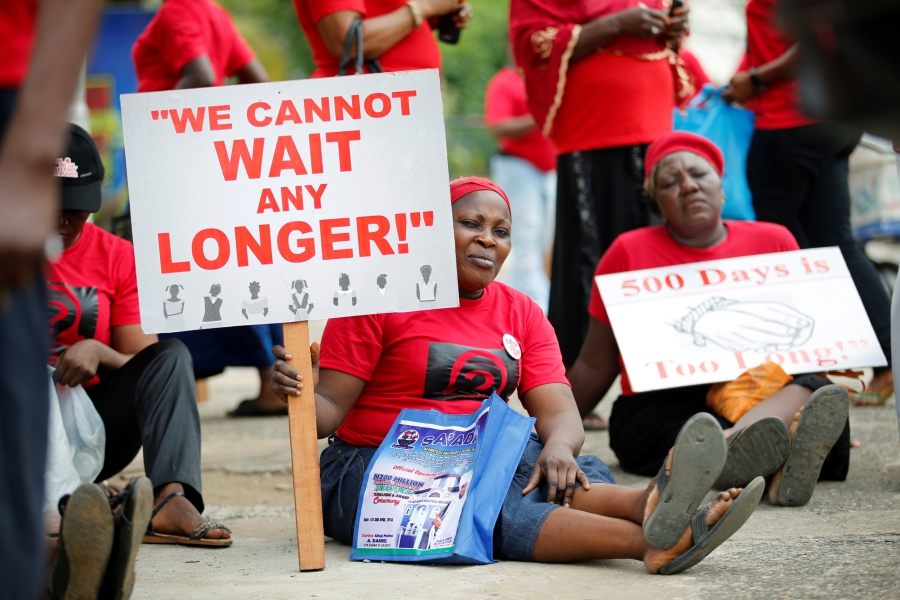 Women carrying placards attend a street protest campaigning for the rescue of abducted Chibok girls, in Lagos, Nigeria April 14, 2016, the second anniversary of their kidnapping by Boko Haram. Women carrying placards attend a street protest campaigning for the rescue of abducted Chibok girls, in Lagos, Nigeria April 14, 2016, the second anniversary of their kidnapping by Boko Haram.