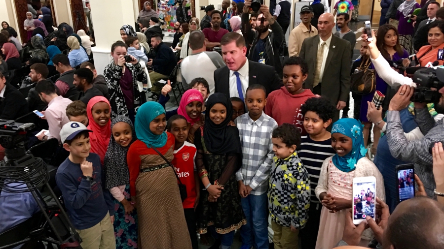 Boston Mayor Marty Walsh attended a town hall meeting at the Islamic Society of Boston Cultural Center on the evening of February 24, 2017. Boston Mayor Marty Walsh attended a town hall meeting at the Islamic Society of Boston Cultural Center on the evening of February 24, 2017.