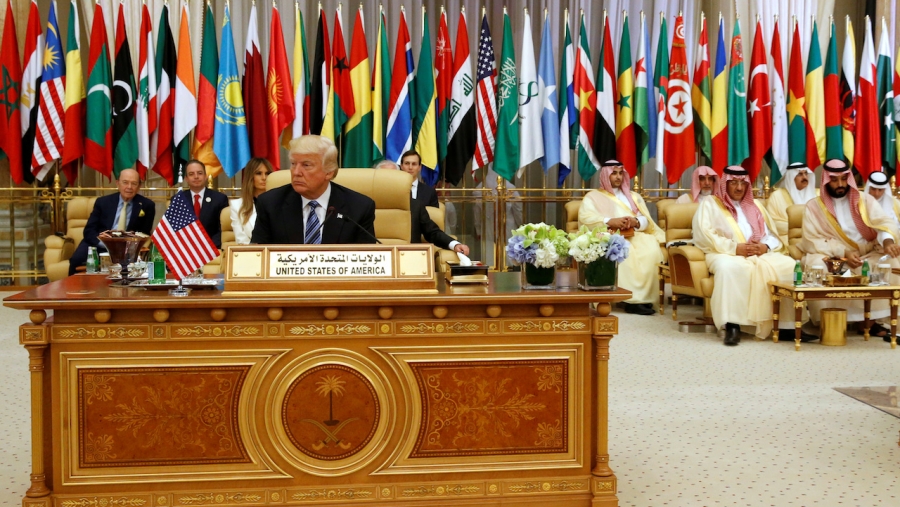 Trump speech in Riyadh Donald Trump takes his seat before his speech to the Arab Islamic American Summit in Riyadh, Saudi Arabia, May 21, 2017.
