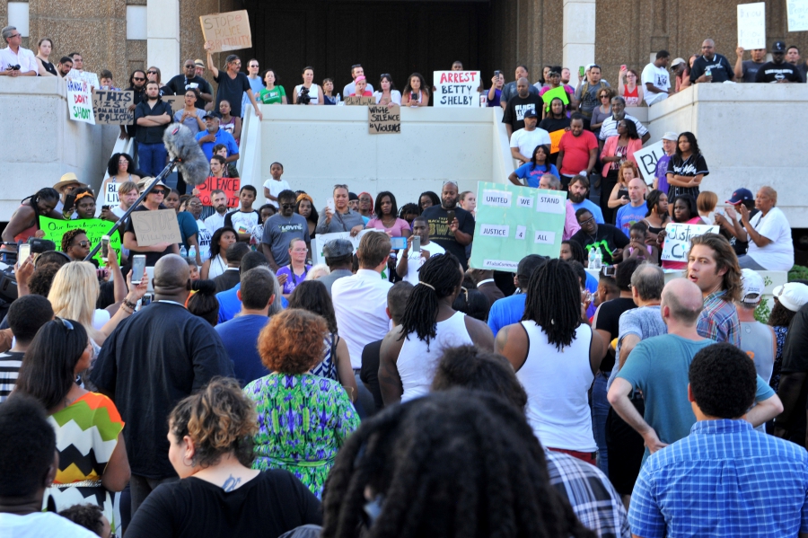 Protesters calling for the arrest of Officer Betty Shelby