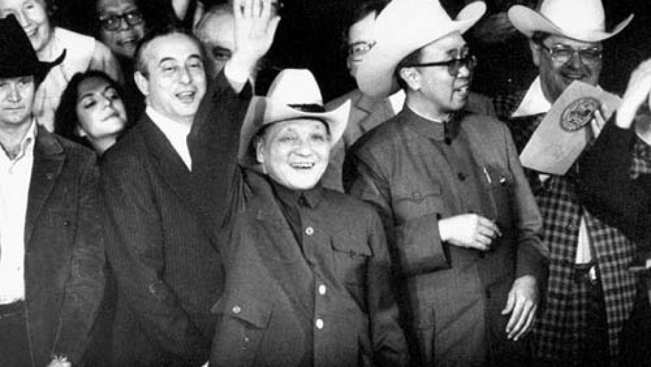 Chinese leader Deng Xiaoping dons cowboy hat during his 1979 US visit, at the start of a new era in US-China relations