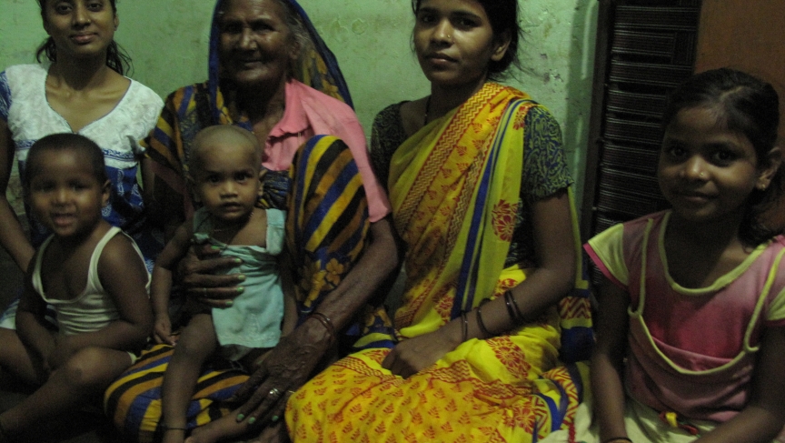 Rawat (far left) with her grandmother, aunt a niece and two of her half siblings. She currently lives with her grandmother since her father threw her out in 2010 for pursuing her education.