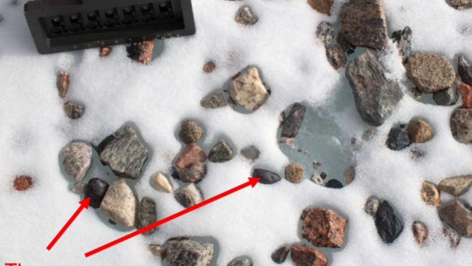 ick to meteorite hunting? Telling the meteorites from the meteor-wrongs. The ANSMET team is looking for rocks with rounded edges and a shiny patina. Photo by Cindy Evans