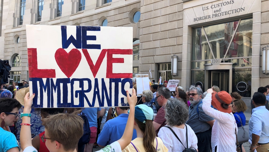 Women of faith gather outside the US Customs and Border Protection headquarters to call on the Trump administration to halt its policy of detaining immigrant children separated from their parents at the US-Mexico border, during a demonstration in Washingt Women of faith gather outside the US Customs and Border Protection headquarters to call on the Trump administration to halt its policy of detaining immigrant children separated from their parents at the US-Mexico border, during a demonstration in Washingt