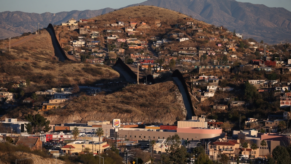 The US border with Mexico in Nogales, Arizona