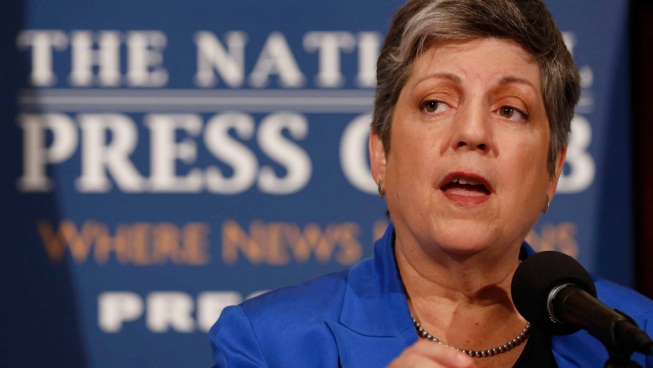 Former US Secretary of Homeland Security Janet Napolitano gives her final official speech at the National Press Club in Washington on August 27, 2013.