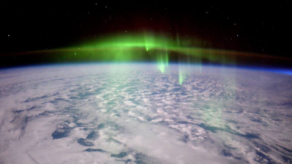 The lights of an Aurora as seen from the International Space Station,