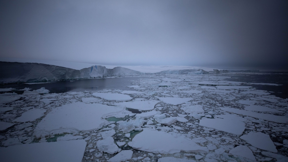 As the Nathaniel B. Palmer traced the edge of the Thwaites ice shelf from east to west, it reached portions of the glacier that were more degraded. The Nathaniel B. Palmer is shown tracing the edge of the Thwaites ice shelf from east to west and reached portions of the glacier that were more degraded.
